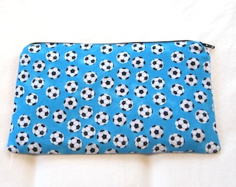 Soccer Fabric Zipper Pouch / Pencil Case / Make Up Bag / Gadget Sack