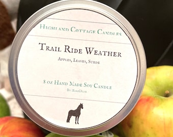 Trail Ride Weather Candle / Suede Leaves Apple Soy Candle / Horse Lover Gift