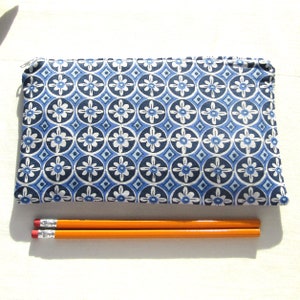 Blue Patterned Fabric  Zipper Pouch / Pencil Case / Make Up Bag / Gadget Pouch