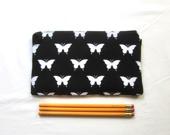 Butterflies Fabric Zipper Pouch / Pencil Case / Make Up Bag / Gadget Sack