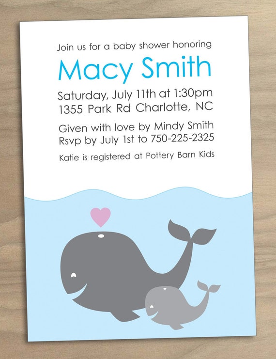 Items similar to Whales Baby Shower Invitation - Printable Custom ...