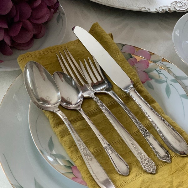 Vintage Silverplate Flatware Sets Mixed Pattern Service for 4, 6,8, and 10 Farmhouse French Country holiday table