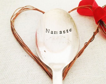 Namaste. handstamped silverplated vintage teaspoon. unique valentine gift