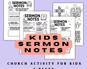 Kids' Sermon Notes Pack – 4 Printable Pages | 1 Bonus Jesus Coloring Sheet | Christian Church Worksheets for Children