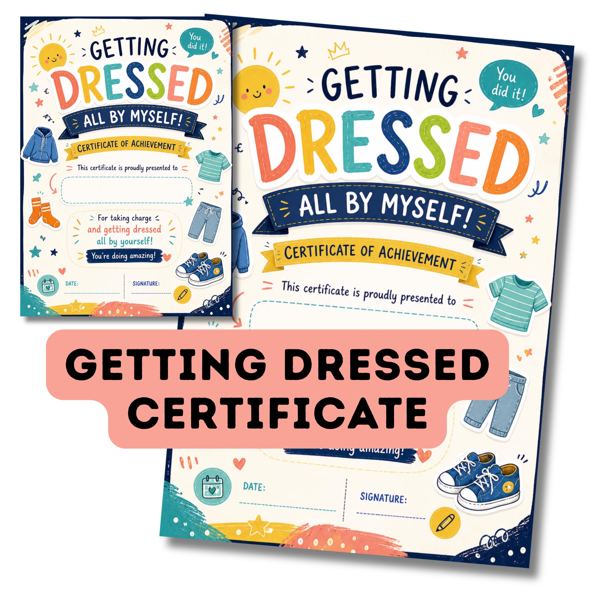 Getting Dressed Certificate Printable, Kids Independence Award, Toddler ...
