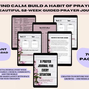 52-Week Christian Prayer Journal | Guided Printable Faith Planner | Weekly Reflection & Scripture Prompts | For Women of Faith