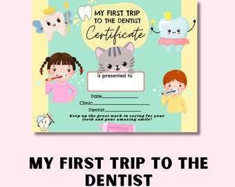 Certificat à imprimer pour ma première visite chez le dentiste, certificat de récompense dentaire pour enfants, dentiste pédiatrique à imprimer, récompense pour l'examen de la première dent