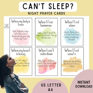 Night Prayer Cards for Anxiety & Sleep, Christian Printable Cards for Peace And Rest, Calming Scripture Cards (24 Cards)