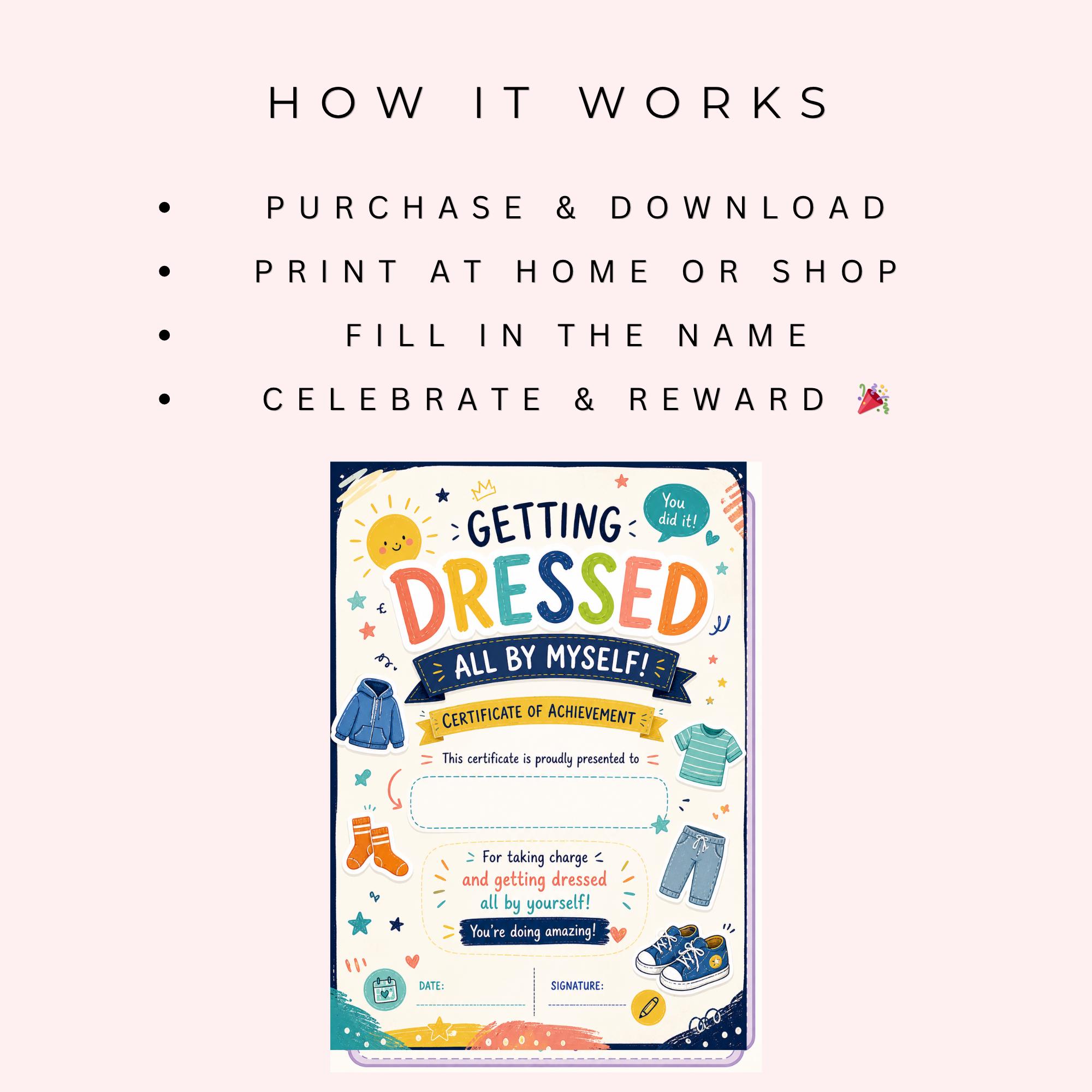 Getting Dressed Certificate Printable, Kids Independence Award, Toddler ...