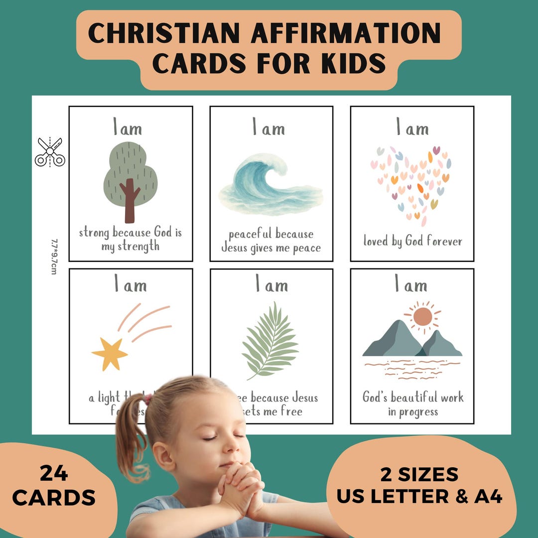 Christian Affirmation Cards for Kids | 24 I Am Bible Truth Cards ...