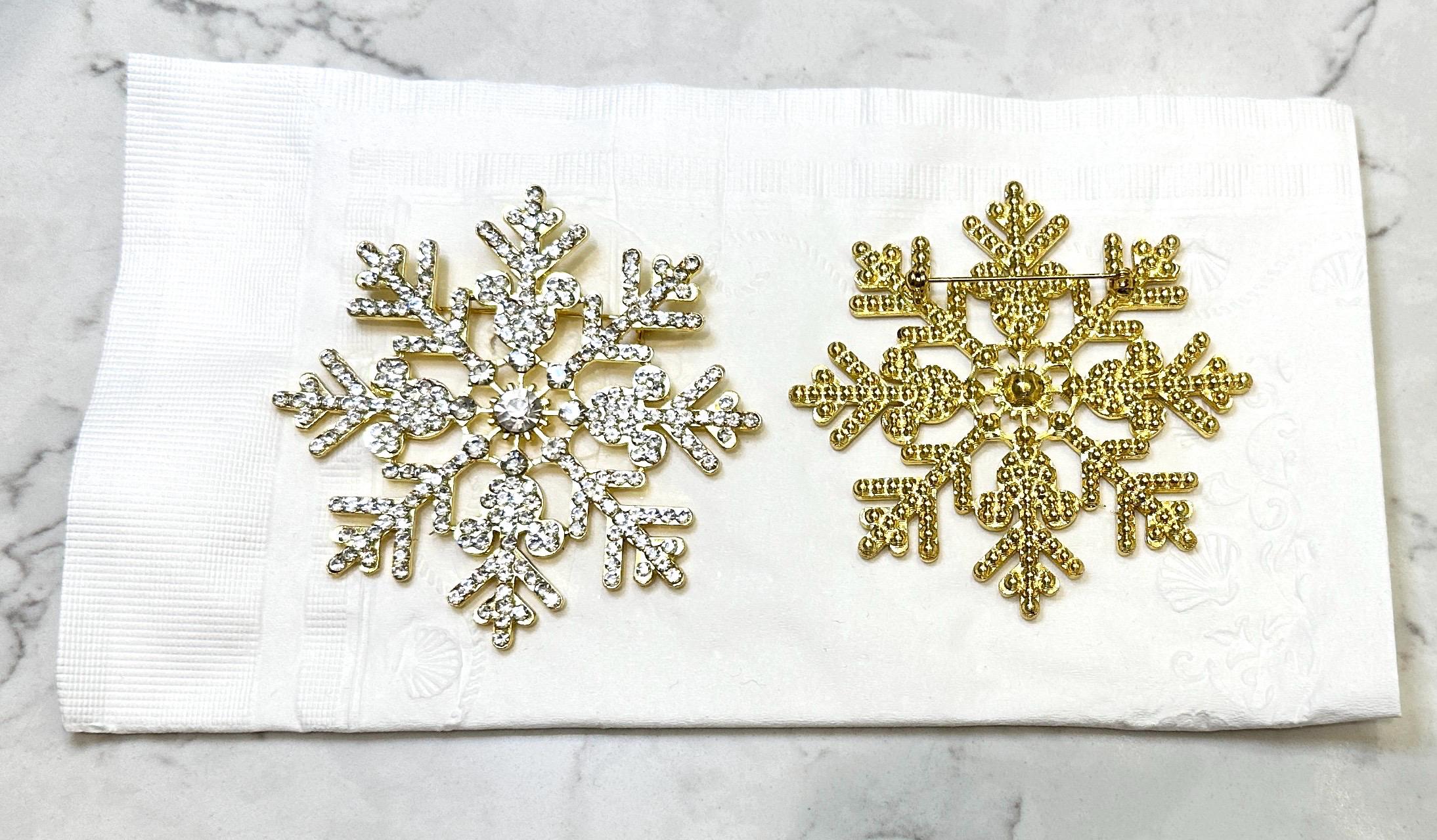 Broche De Noël Flocon De Neige Strass - Décorations Vêtements Chapeau Écharpe, Or Ou Argent, Boîte Cadeau - 4