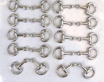 Equestrian, Equine Snaffle Bit,  Charms, Jewelry Making, Crafts (72 mm x 21 mm) 10 (Ten) Silver Bits