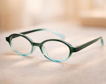 Y2K Bayonetta Gradient Green Oval Glasses, Anti Blue Light Retro Eyeglasses