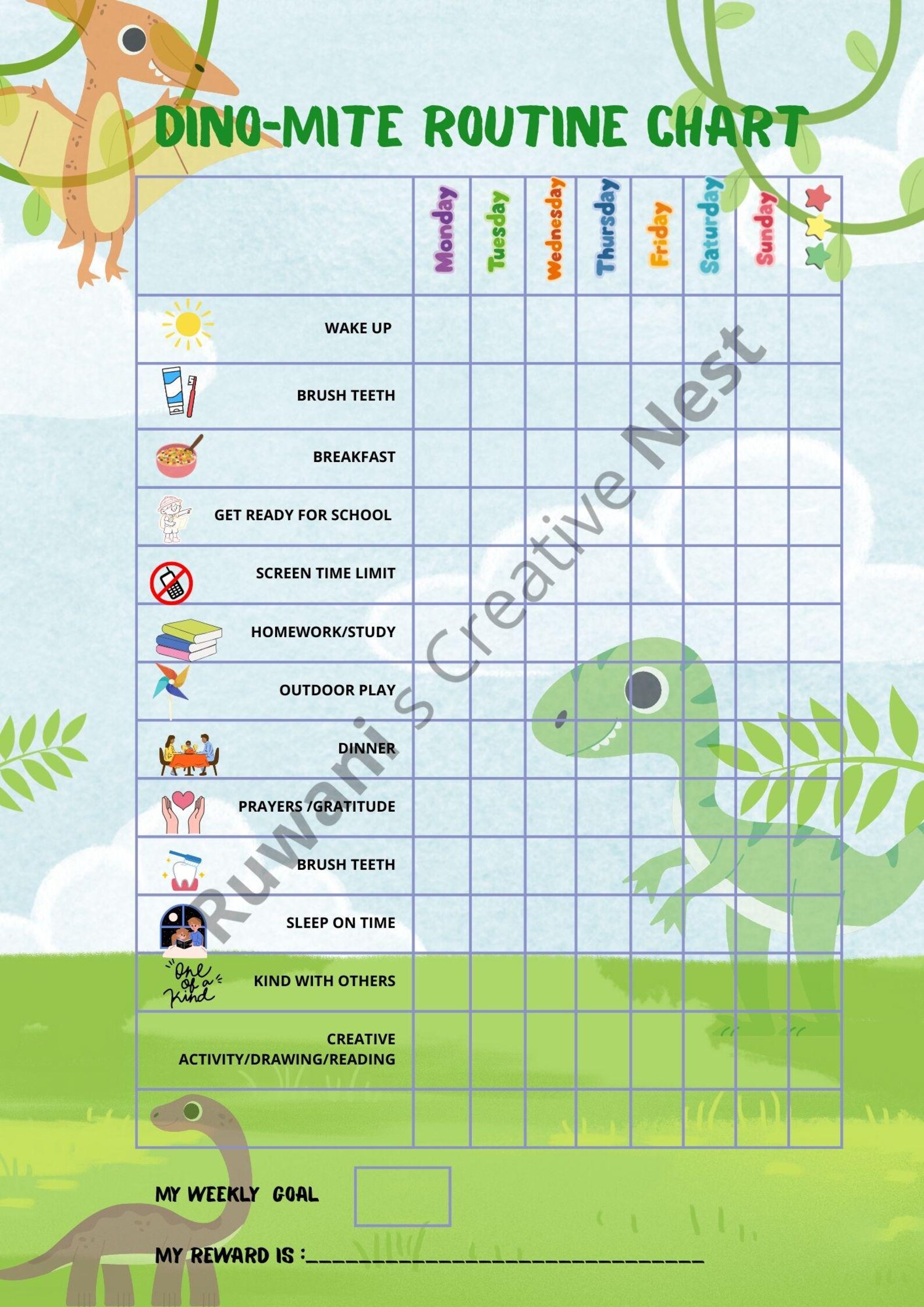 10 Fun Themes Kids Daily Routine Chart and Ready to Use Reward Coupon ...