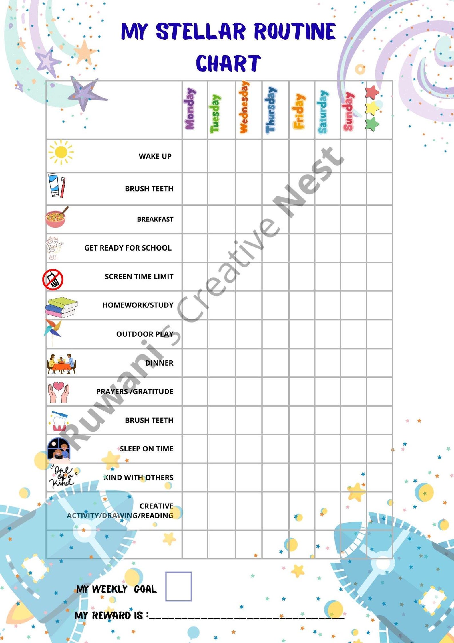 10 Fun Themes Kids Daily Routine Chart and Ready to Use Reward Coupon ...