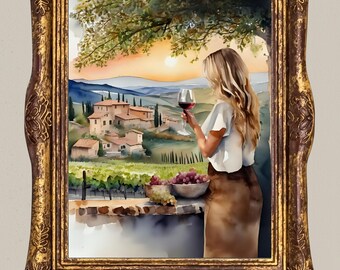Tuscany Vineyard Watercolor Art Print: Italian Countryside Wine Decor (Digital Download)