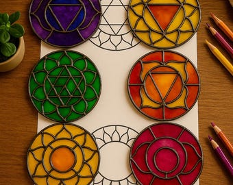 7 Chakra Stained Glass Patterns – DIY Tiffany Style Templates (PDF + PNG)