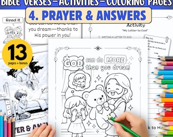 Ensemble de coloriages et d'activités de vers de prière : École chrétienne à domicile imprimable (PDF)