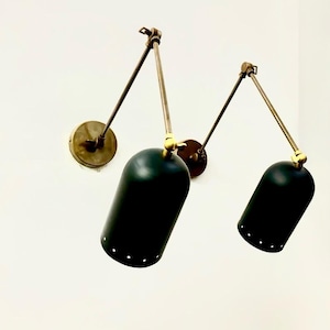Modern Industrial Wall Sconce Light – Black & Brass Adjustable Swing Arm Lamp