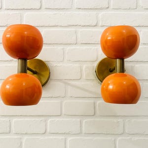 Mid-Century Modern Orange Double Globe Wall Sconce – Retro Brass Wall Light Fixture