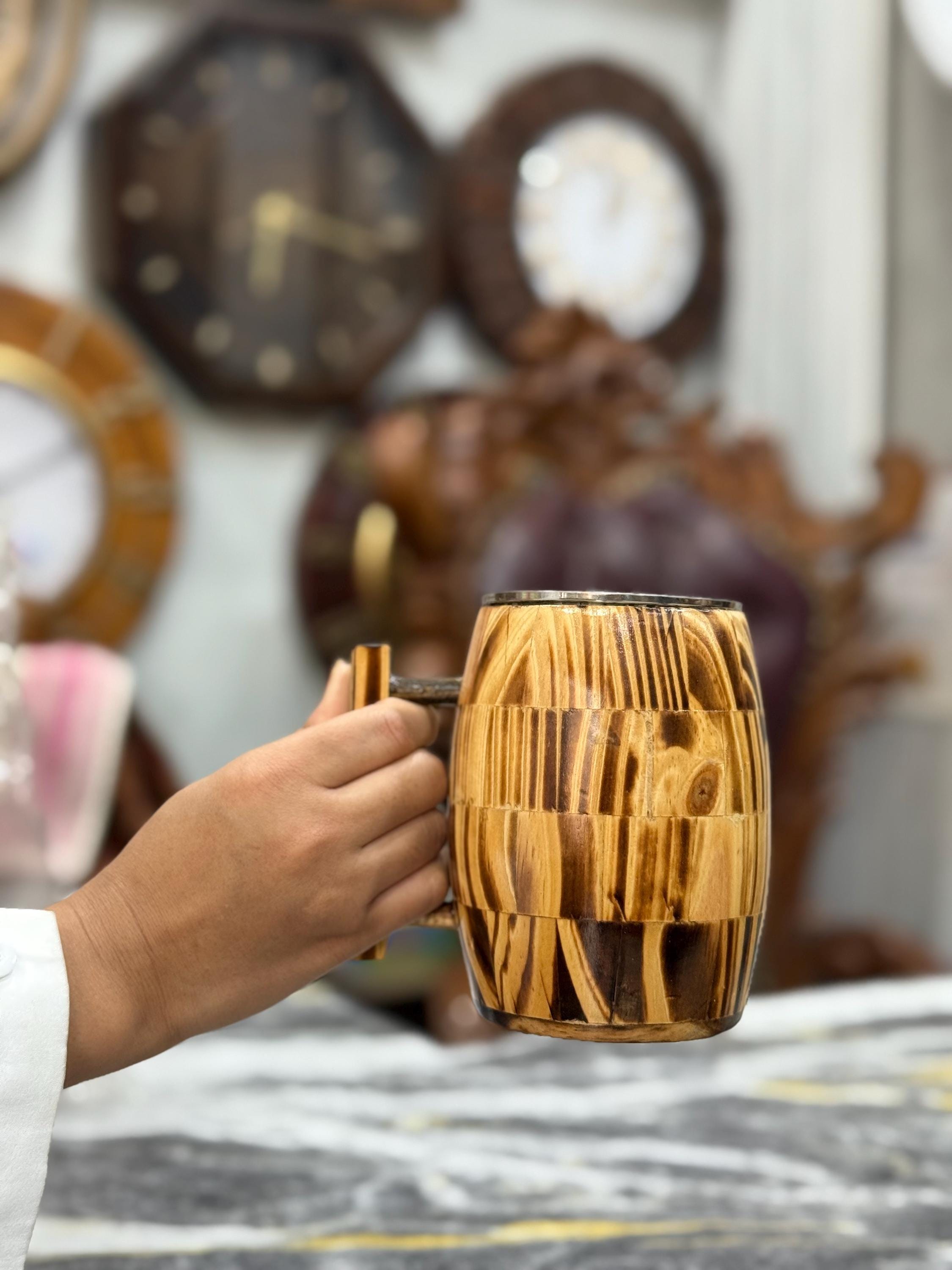 Handcrafted Wooden Barrel Mug: Rustic Beer Stein, Coffee Cup