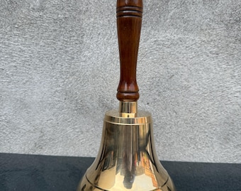 Vintage Messingglocke - polierter Holzgriff, dekorative Schulglocke