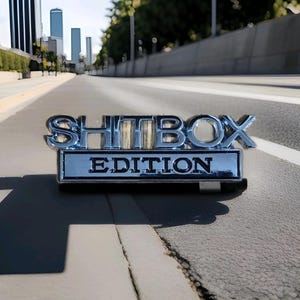 Shitbox Chrome Plated metal Auto Car Truck SUV Motorcycle Golf Cart Toolbox Dashboard Ornament for Fenders, Trunk, Bumper, Tailgate