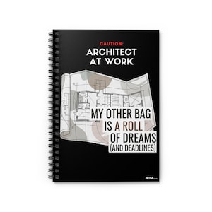Caution Architect Black Spiral Notebook - Architect Gift, Funny Design Journal, Blueprint Art, Architecture Humor - Ideal for Creative Minds