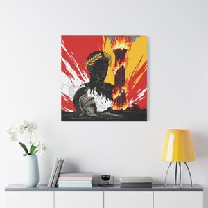 Fall of Rome Canvas - SPQR Emperor Bust Wall Art - Roman Empire Destruction Print - Historical Allegory Decor - Matte Canvas