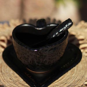 Black Talavera Heart Mug Set: Handmade Mexican Clay Coffee Cups