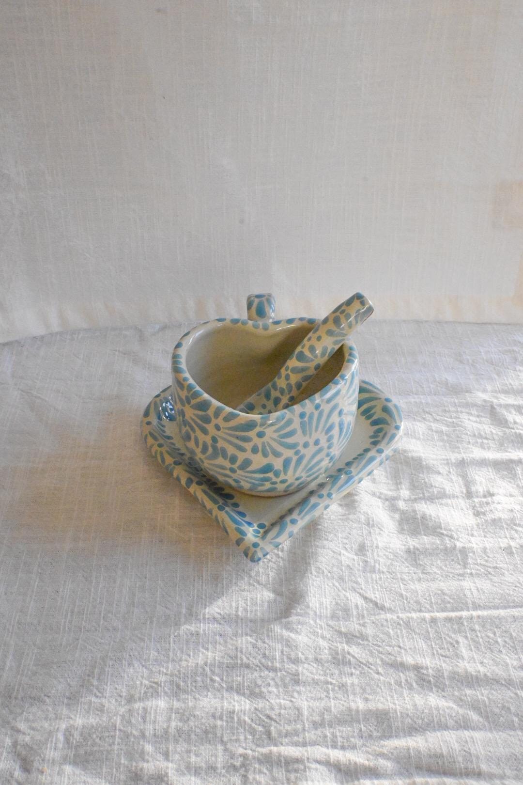Handmade Talavera Heart Mug Set: Sky Blue Mexican Pottery