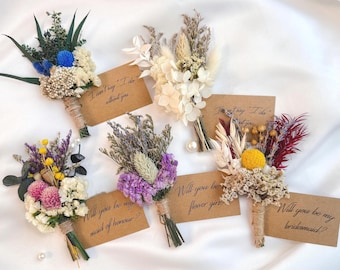 Mini Dried Flower Bouquet, Bridesmaid Proposal Gift, Will You Be My Bridesmaid, Maid of Honour Gift Idea, Boho Wedding Dried Flowers Bouquet