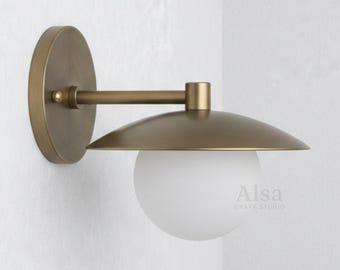 Handmade Modern Brass Wall Sconce Light - Vintage Style Frosted Globe Minimalist Lamp