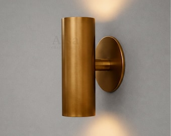 Modern Brass Cylinder Wall Sconce - Up-Down Vintage Rustic Wall Light