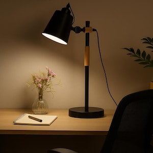 Vintage Wood & Metal Swing Arm Desk Lamp – Adjustable Architect Table Light | Industrial Style Reading Lamp for Home, Office, Study