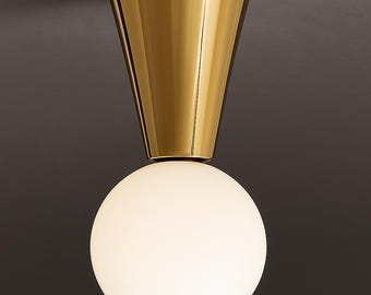 Handmade Modern Brass Light - Opal Glass Ceiling Light Fixture