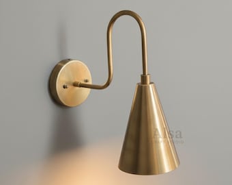 Handmade Modern Brass Wall Sconce - Mid Century Modern Lighting | Bedroom Hallway Accent Light
