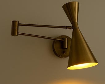 Vintage Brass Swing Arm Wall Lamp or Sconce - Mid Century Italian Adjustable Sconce