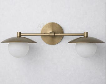 Mid Century Modern Rustic Bathroom Vanity Light - Minimalist Brass Wall Fixture