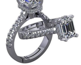 CAD-ontwerp Emerald Cut verlovingsring: verstelbaar, bewerkbaar (3DM STL digitale bestanden)