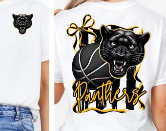 Mascote do time de basquete Panthers em PNG: Design preto e dourado (Download digital)