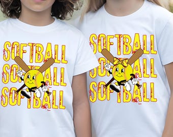 Cute Softball Character PNG, Bow Option, Sublimation Clipart (Digital Download)