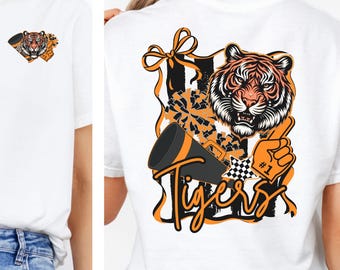 Tigres animan PNG: lazo de coqueta, mascota del espíritu escolar, clipart naranja y negro