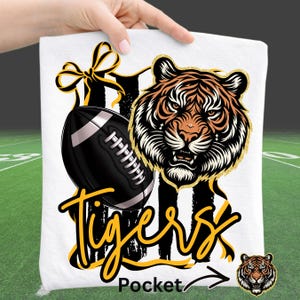 Tigers Football PNG Black Gold Mascot Shirt Design Game Day Digital Download