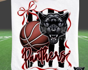 Panthers Basketball PNG Mascot Back Pocket Tee Design (Digital Download) School Spirit Shirt PNG