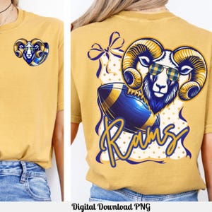 Rams Mascot Shirt PNG Digital Download Sublimation Football Design for Shirt School Spirit  Blue Gold Ram, Coquette Tee, Trendy Preppy Shirt