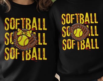 Softball Digital Download PNG Sublimation Design, Yellow Ball with Glove Clipart, Softball Bow Graphic for Shirt Print, Game Day Art