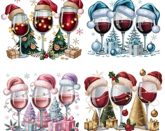 Christmas Wine Glass PNG Bundle, Holiday Sublimation Clipart, Wine Lover Gift PNG