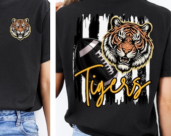 Tigers Football PNG Digital Download, Team Mascot Black Gold Design Football Clipart