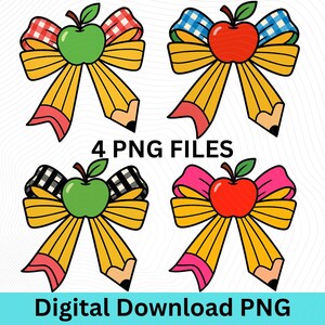 Pencil Bow PNG, Pencil Coquette Bow png, Back to School png, Coquette Teacher Shirt Digital, Teacher Gift, 1st Day School png, Student Gift